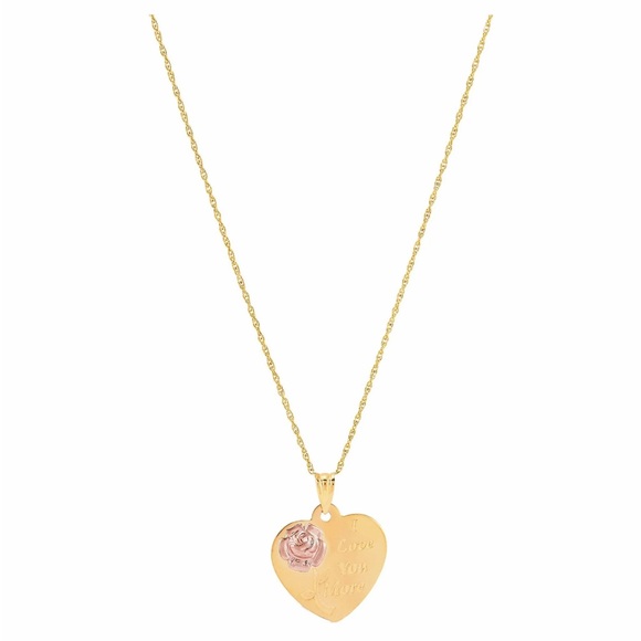 BFJ 10K Yellow and Pink Gold Flower Heart Disk on Gold Filled Necklace18